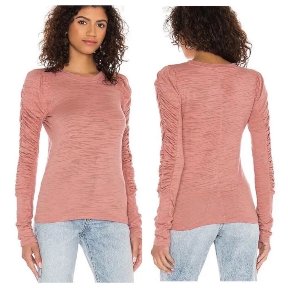 Free People Women's Long Sleeve Ruched Tee Top Size S Pink - Picture 3 of 7
